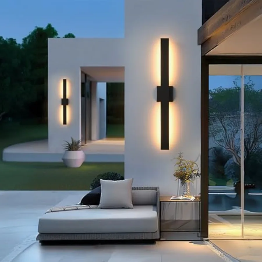 

Black Long LED Porch Lights 34 in Modern Exterior Lighting Fixtures Waterproof Aluminum and Glass Outdoor Wall Lights 3000K War