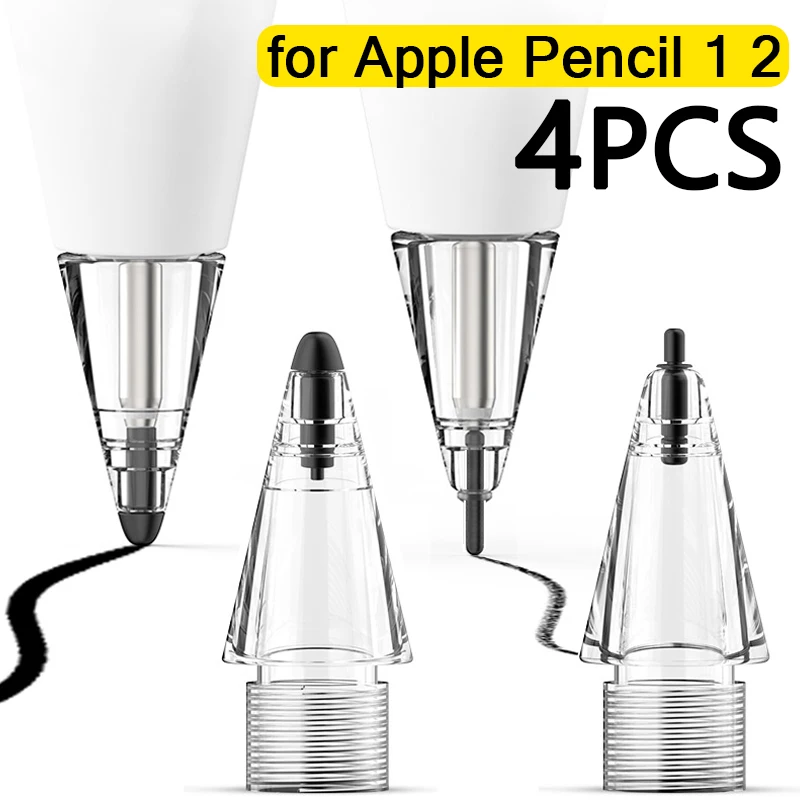 Transparent Wear-Resistant Fine Point Precise Control Stylus Pen Tips for Apple Pencil 1 2 HB Double-Layered Replacement Nib
