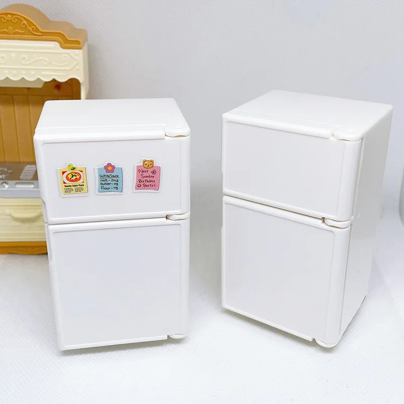 1: 12 Doll House Cartoon Mini Refrigerator+Food Miniature Food Play Kitchen Scene Pocket Furniture Model Playhouse Toys