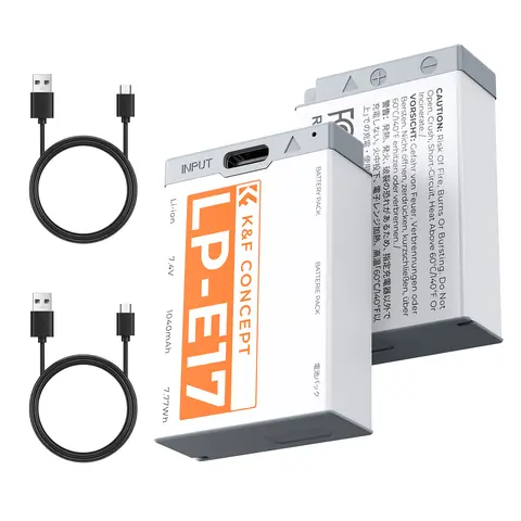 K&F CONCEPT 2-Pack LP-E17 Battery with USB C Fast Charging for Canon EOS R10 R8 R50 Rebel T8i T7i T6i T6s SL2 SL3 EOS M3 M5 M6