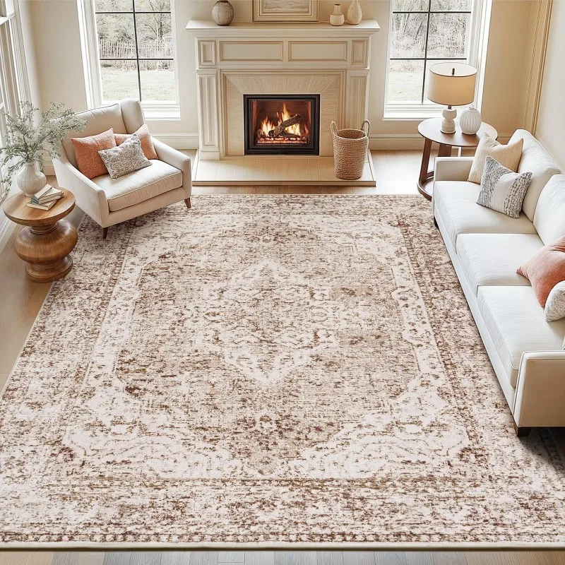Vintage Persian Pattern Large Area Rug American Luxury Carpet for Living Room & Bedroom Non-Slip Machine Washable Home Floor Mat