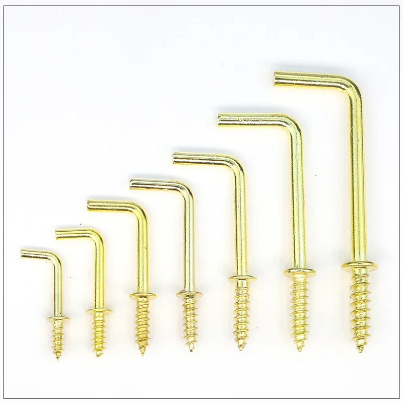 

20pcs L shape Dresser Cup Hooks Right Angle Screws 7 Style Hanger Gold Yellow Alloy Frame Sheep Eyes Iron Hanging 7mm-32mm