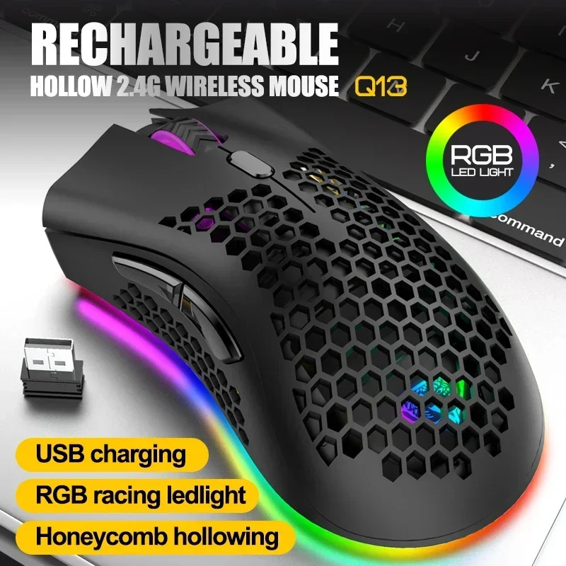 BM600 ماوس لاسلكي USB 2.4G لاسلكي RGB ماوس ألعاب خلوي بصري مريح بصري على شكل قرص العسل ماوس لاسلكي للمكتب