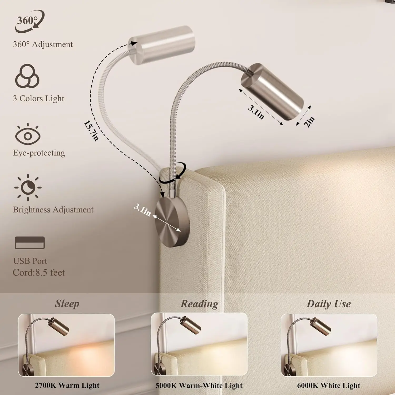 إطار سرير للتخزين مع محطة شحن، سرير بمنصة منجدة حديثة مع ضوء قراءة ولوح رأسي قابل للتعديل