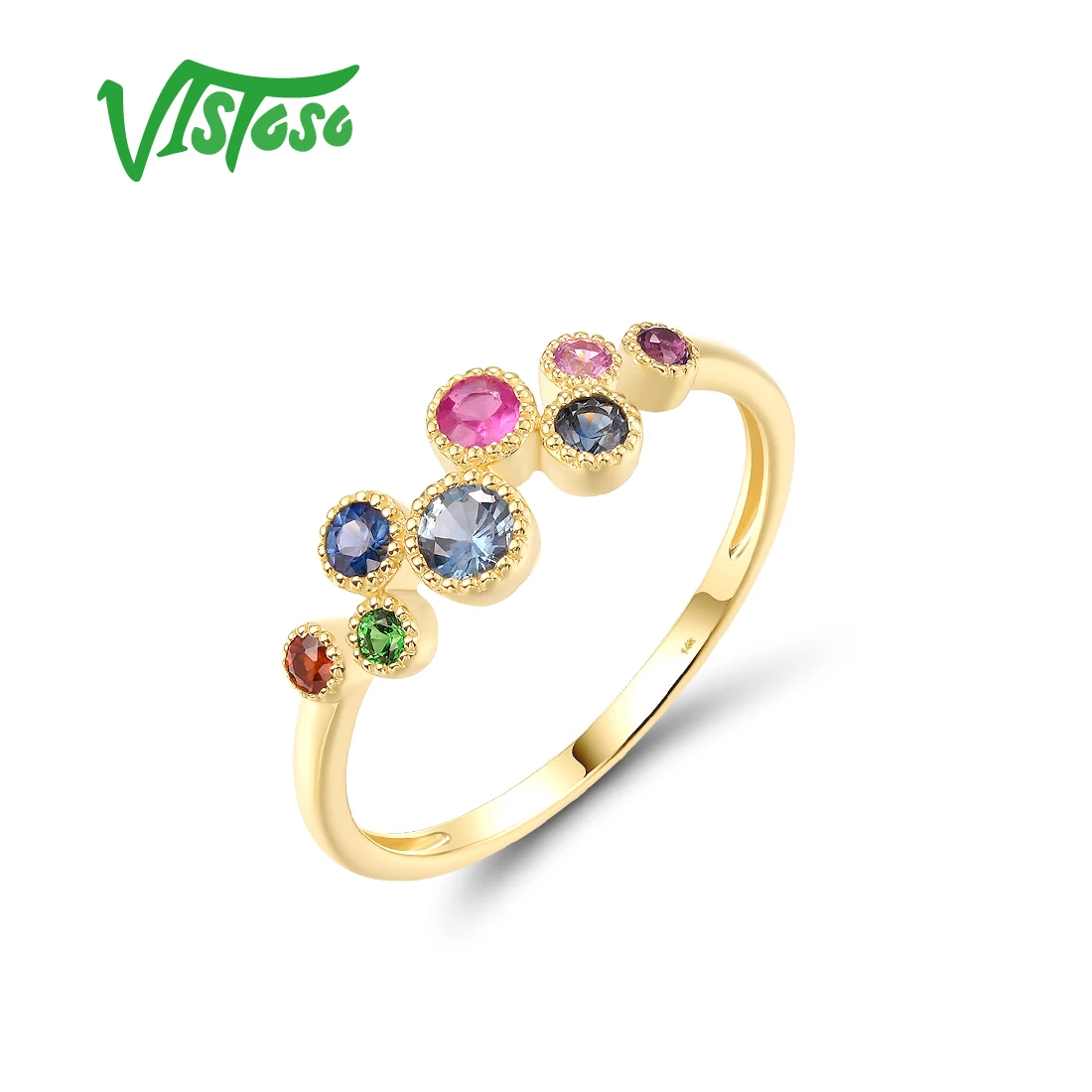 

VISTOSO 14K 585 Yellow Gold Ring For Women Sparkling Colorful Precious Gems Rainbow Delicate Wedding Anniversary Fine Jewelry