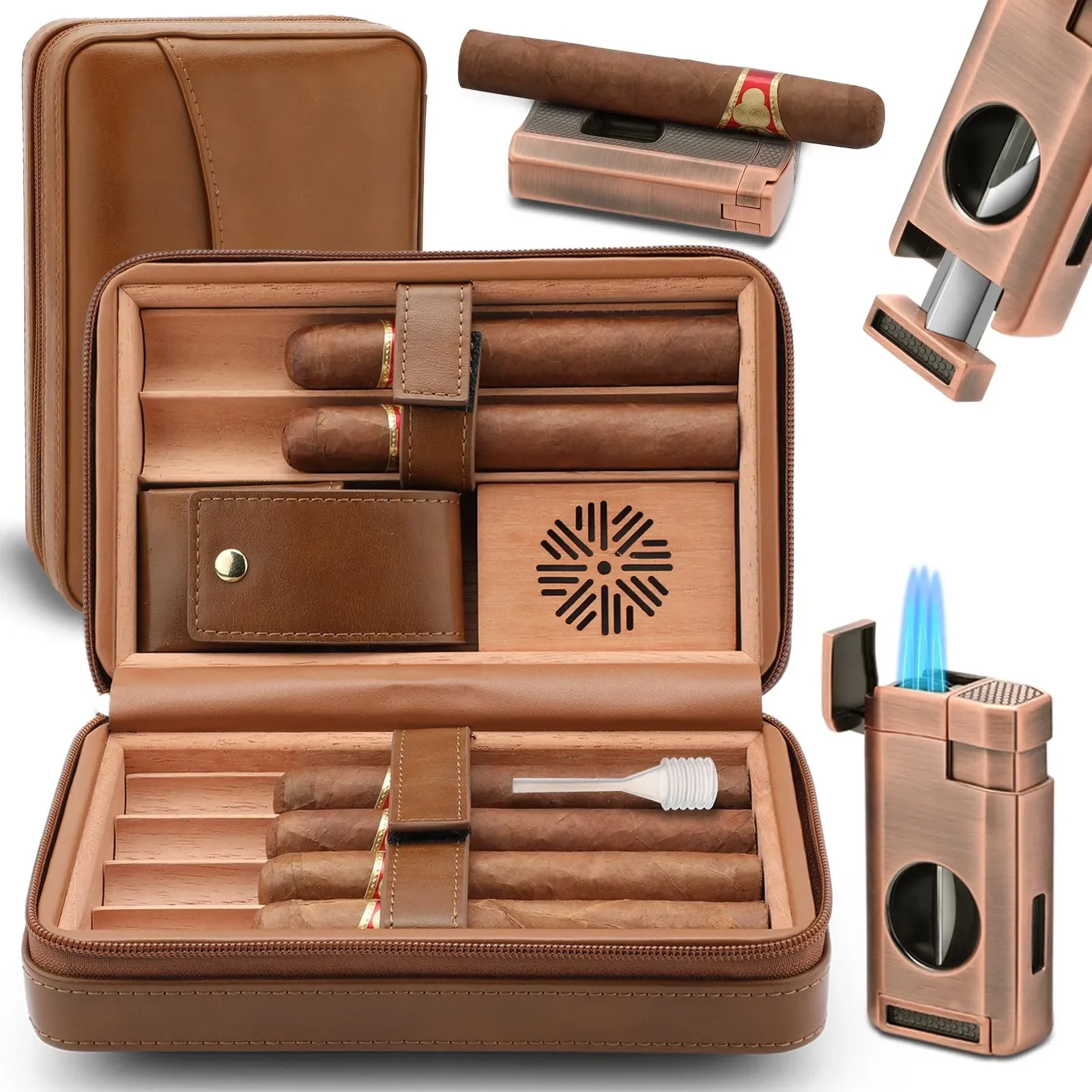 

Wholesale Custom Luxury Leather Cigar Travel Case Humidor Holder Cedar Wood Cigar Case Bag Box Wood PU Leather
