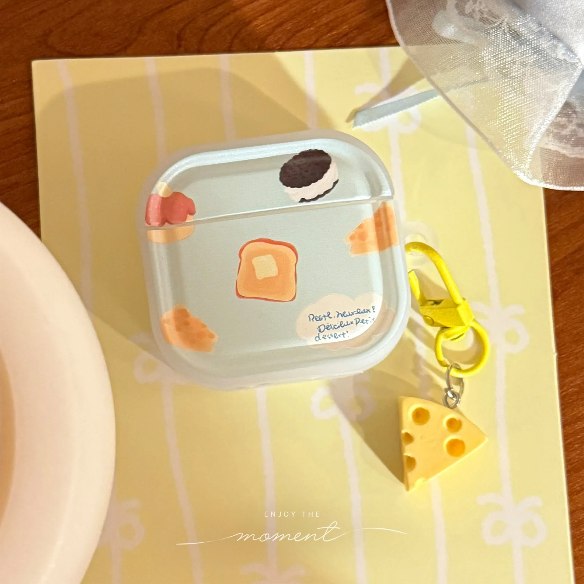 Korean Cartoon Bread Earphone Case for AirPods Pro 3 2 Headset Protective Cover For Air Pods 4 3 2 1 With Cartoon Cheese Pendant
