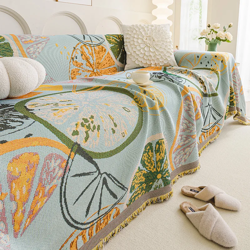 Fringed Sofa Cover Boho Style Couch Protector for Living Room Decor Multi Size Furniture Slipcover Available All Seasons