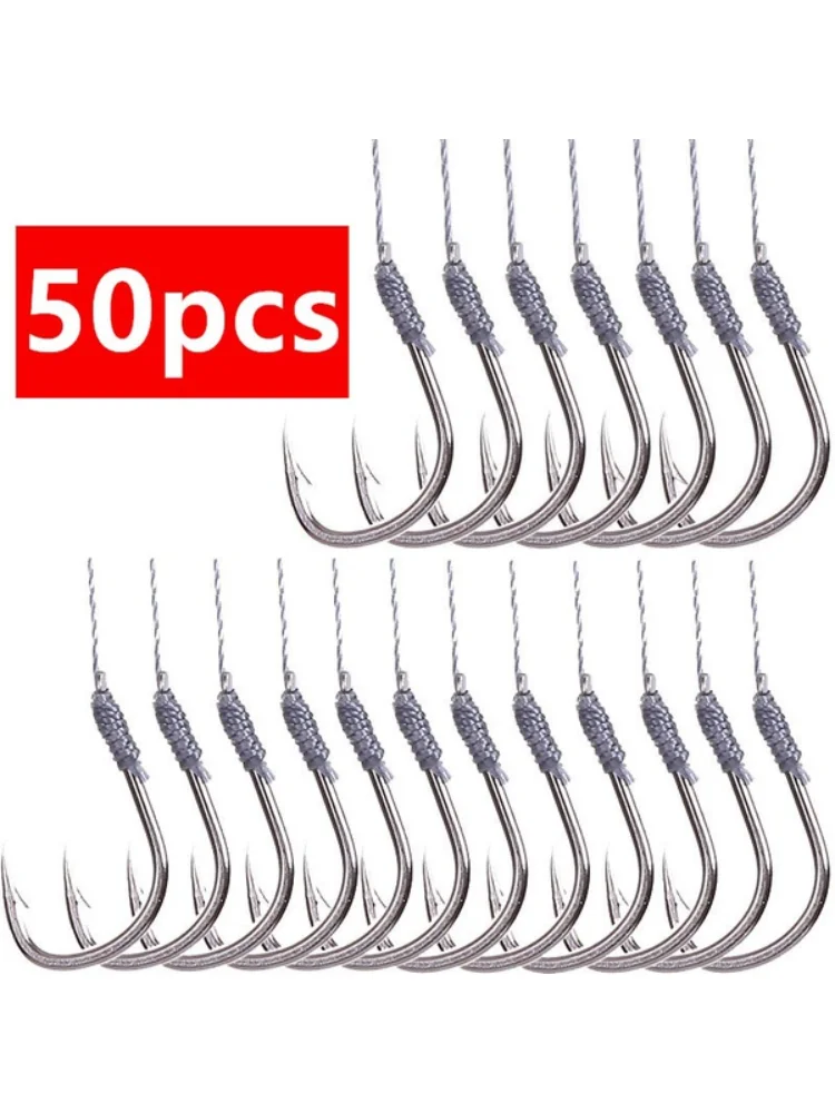 5Pack/50 Hooks Fishs Tool Tied Good Strong Horse Line Double Hook Pair Hook Fishs Hooks Fishing Gear Accessories Sub-line Hooks — zdjęcie 2