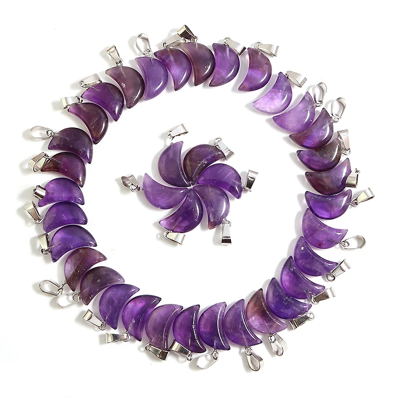 

Wholesale 50pcs Natural Amethyst Stone Moon Pendants Charms Bead For DIY Jewelry Making Women Valentine Birthday Gifts Exquisite