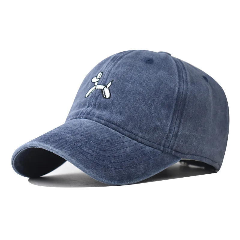 Vintage gewaschener Ballon-Welpen-gestickte Baseballkappe für Damen, Frühling, Sommer, koreanischer Stil, Sonnenschutz, Papa-Hut, Herren, Unisex, lässig