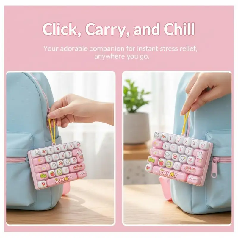 Stress Reducing Keyboard Keychain Fun Mini Fidget Toy 26 Keys Compact Pocket Size School Reward Gift Bag Pendant
