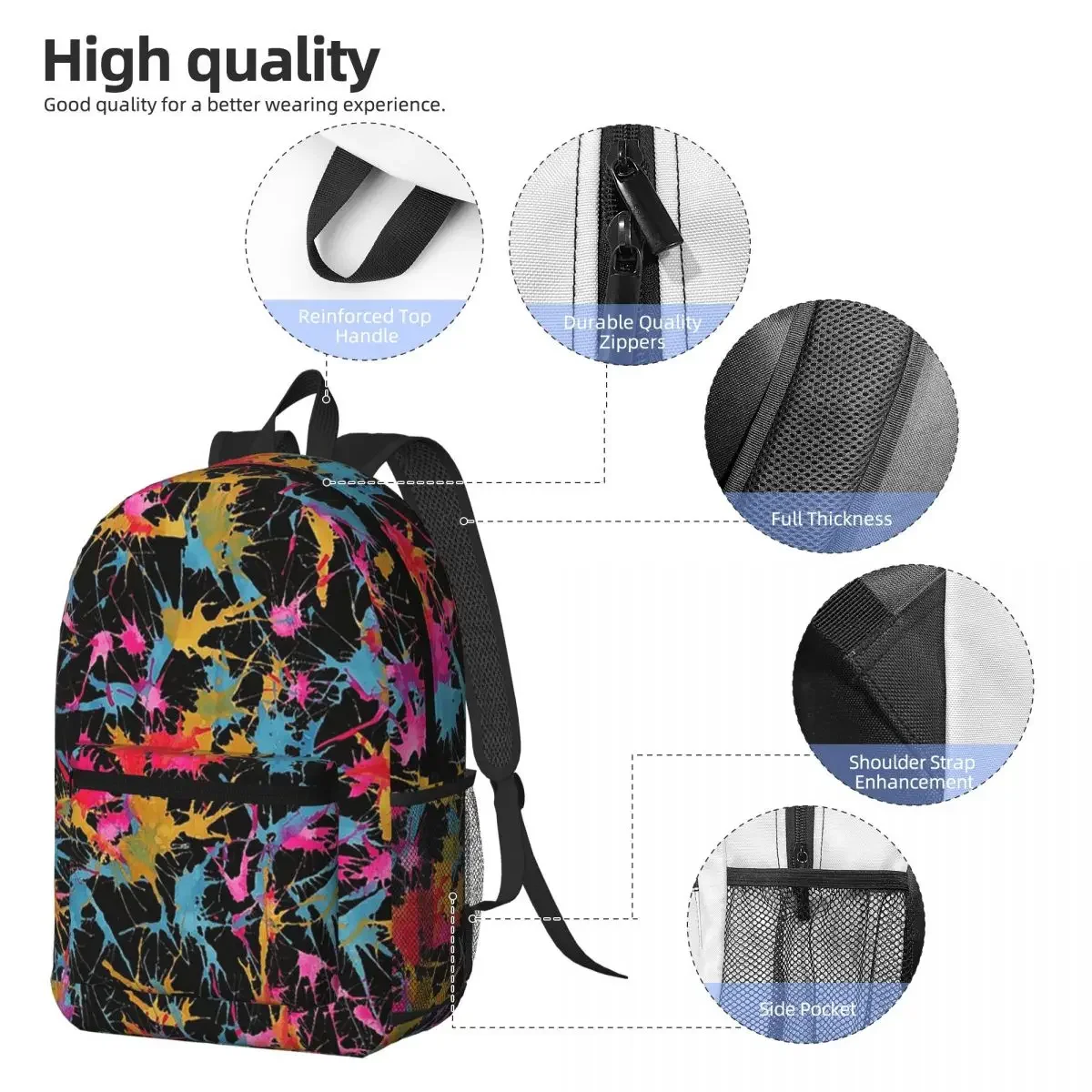 Abstract Colorful Graffiti Splatter Backpack Daypack Large Capacity Boys Girls BookBag School Bag Shoulder Bags for Men Women