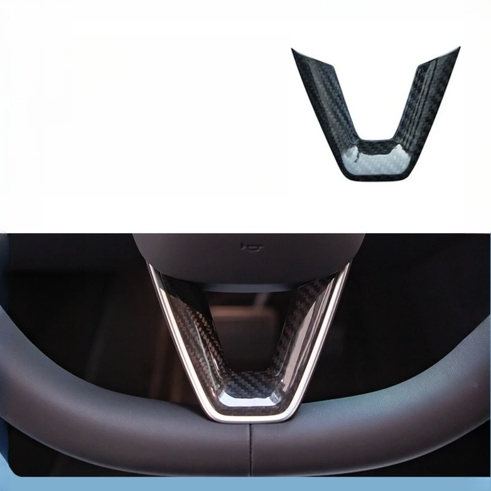 

Steering wheel dry Real carbon Fiber decorative patch For Tesla Model 3(2024-2026) Model Y (2025-2026)