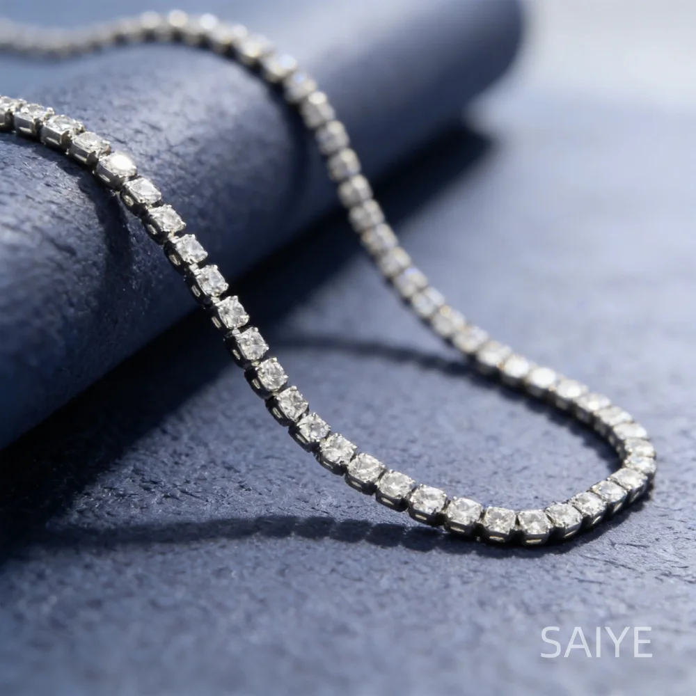 925 Sterling Silver 2MM Tennis Necklace for Women, Shiny Cubic Zirconia Chain, Elegant Party Jewelry for Wedding & Daily Wear