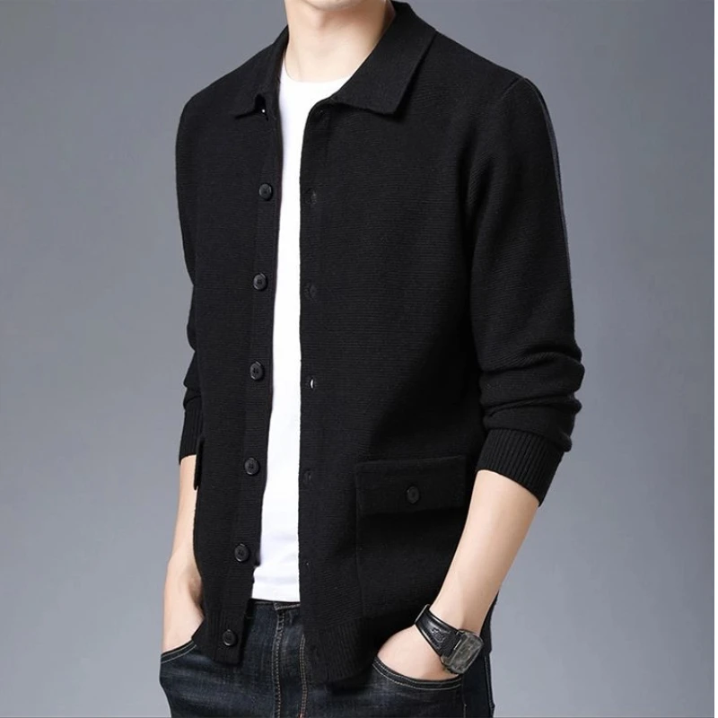 سترة رجالية جديدة ذات طية صدر السترة سترة محبوكة سترة رجالية بأكمام طويلة #2