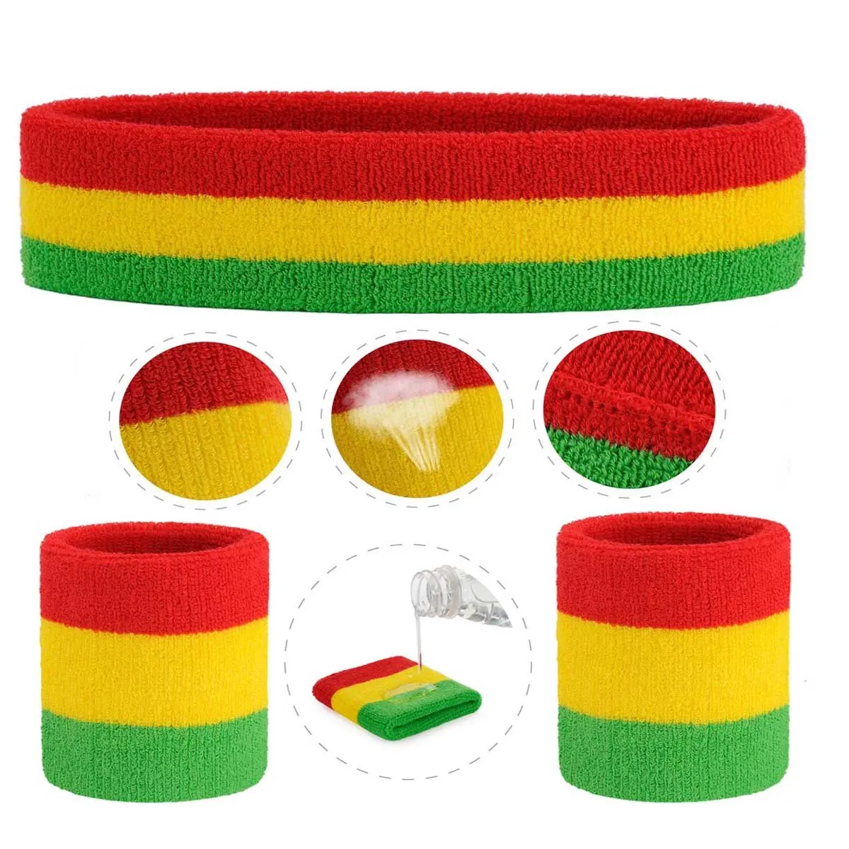 3Pcs/Set Sweatband Set - Sports Headband Wrist Cotton Striped Sweatbands Wristband Athletic Exercise Basketball Wrist Sweatband