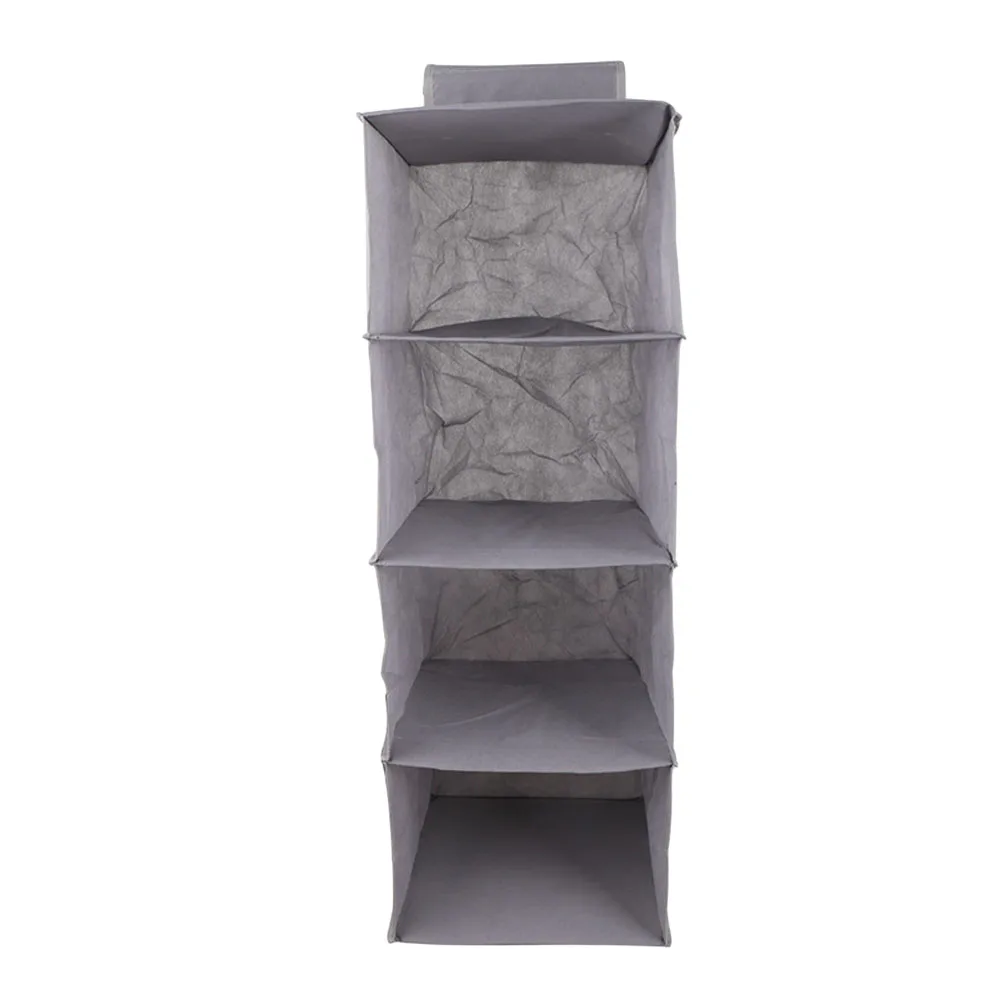 

4 Layers Hanging Bag Clothes Storage Organizer Foldable Grey Home Pouch Non Woven Fabric Wardrobe Closet Small Items