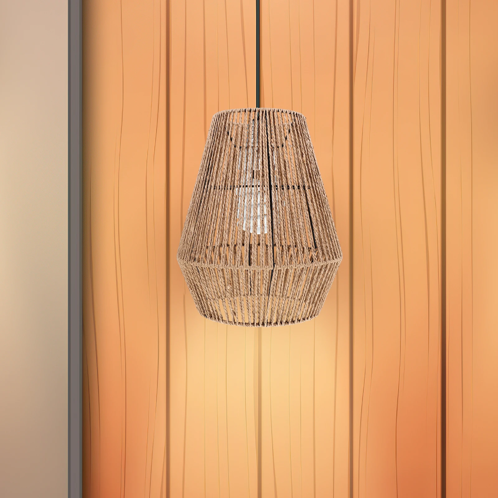 

Rattan Lampshade Woven Pendant Light Shade Handmade Retro Bedroom Study Decorative Chandelier Cover Metal Bar Lighting
