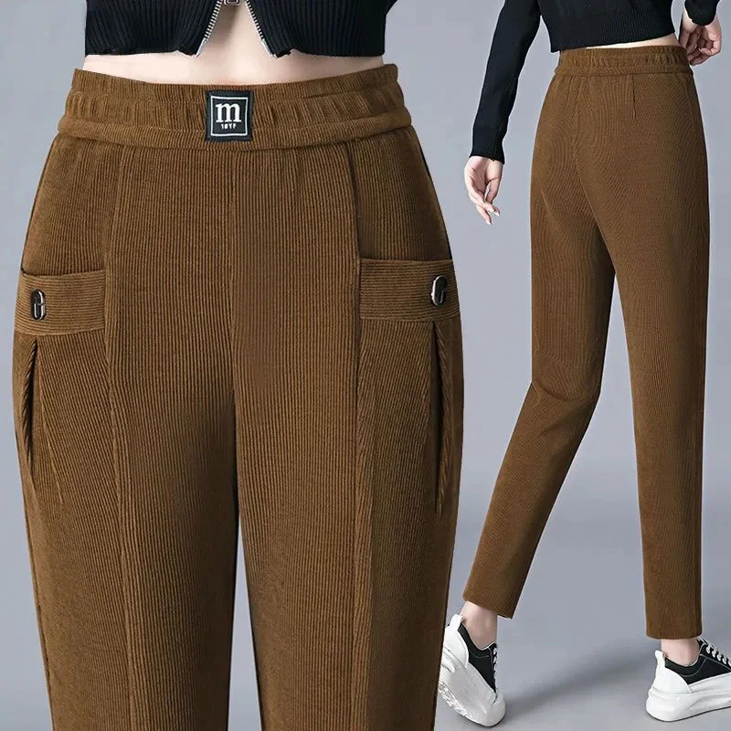 Corduroy Harem Pants Women 2025 Spring Autumn Winter New High Waist Trousers High Quality Chenille Mother Casual Pants Female