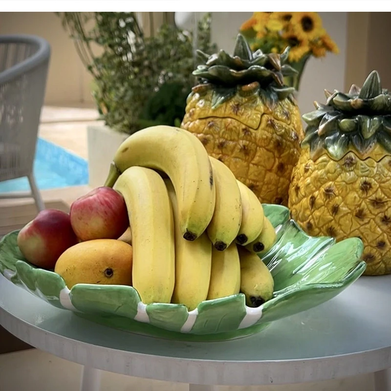 Large ceramic serving plate fruit Tropical style rainforest broadleaf tray Dessert breakfast Home decoration