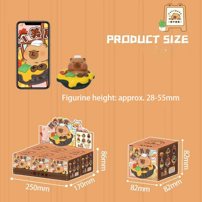 カピバラフードテーマブラインドボックスランダムかわいいフィギュアキュートアニマルデスクトップデコレーションコレクタブルサプライズトイギフト家族への幸運の贈り物