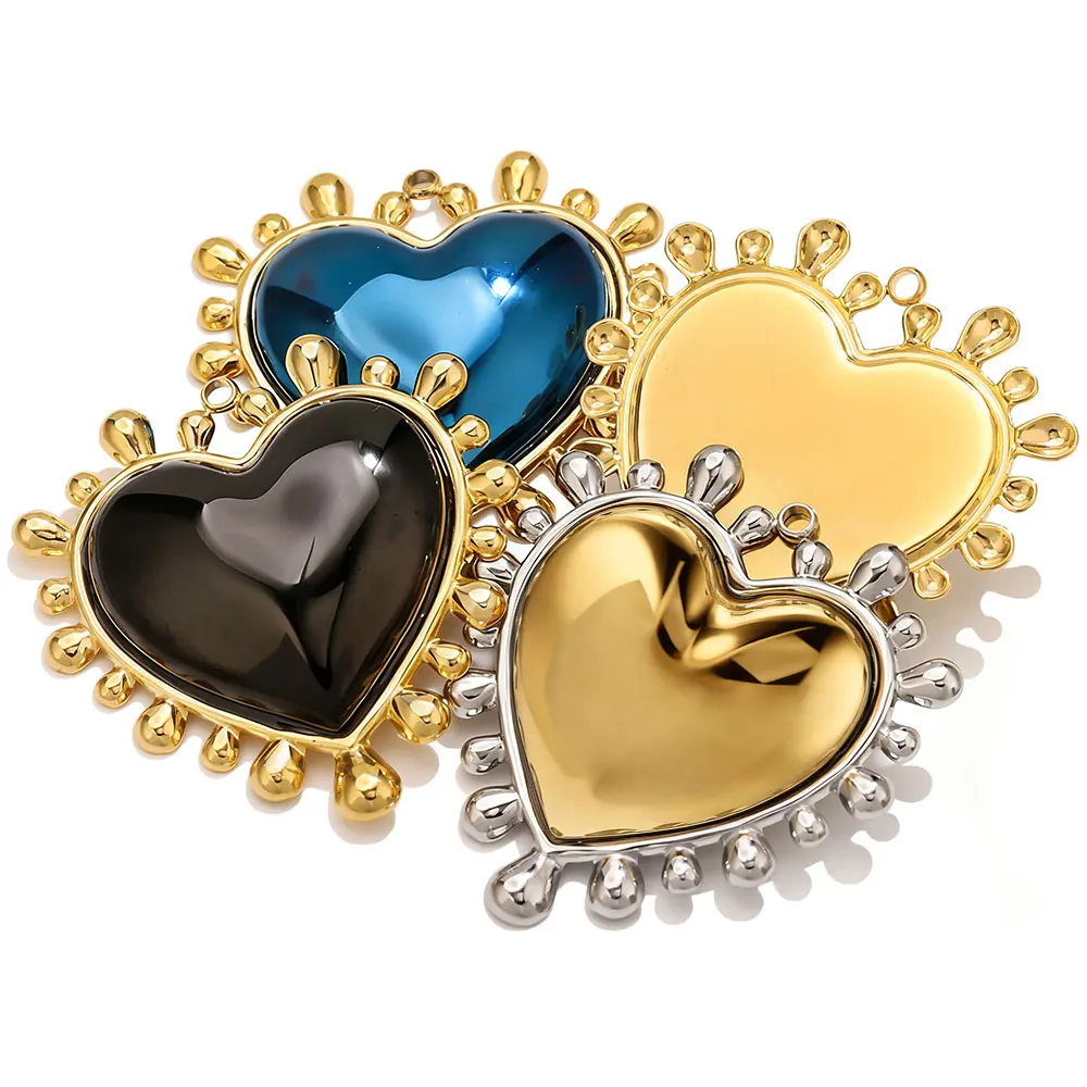 1PCS Stainless Steel Large Heart Charms Gold Plated Bohe Pendant Base DIY Women Necklace Jewelry Making Supplies Waterproof Gift