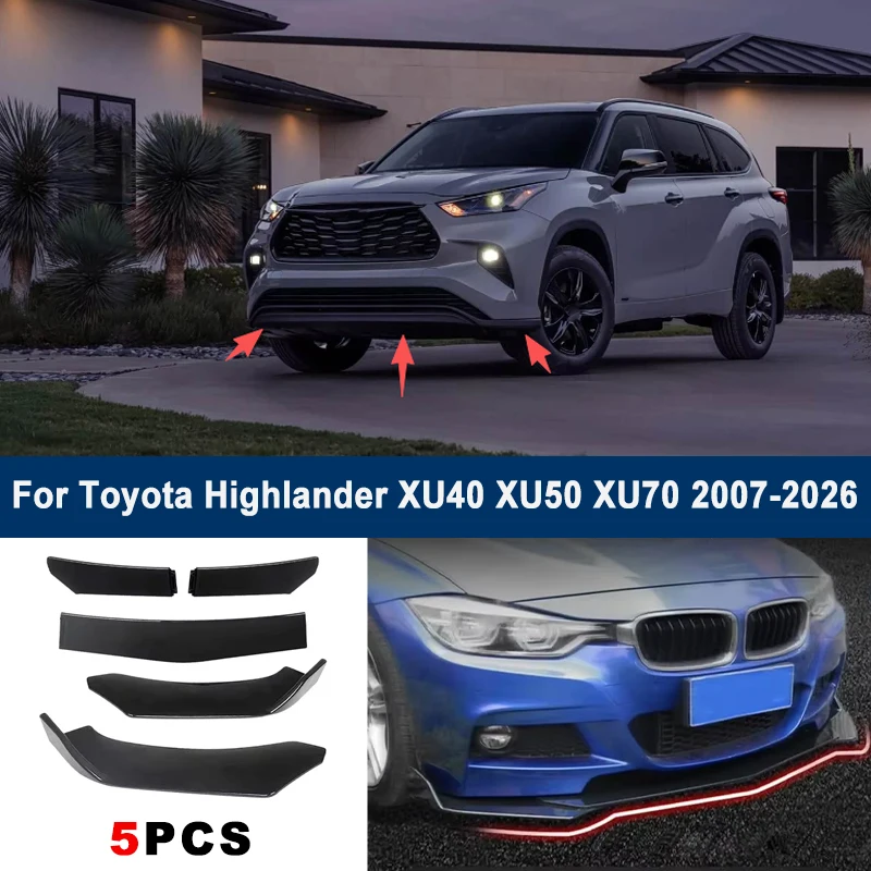 For Toyota Highlander XU40 XU50 XU70 2007-2026 model, adjustable 5PCS front bumper lip spoiler protection decorative kit