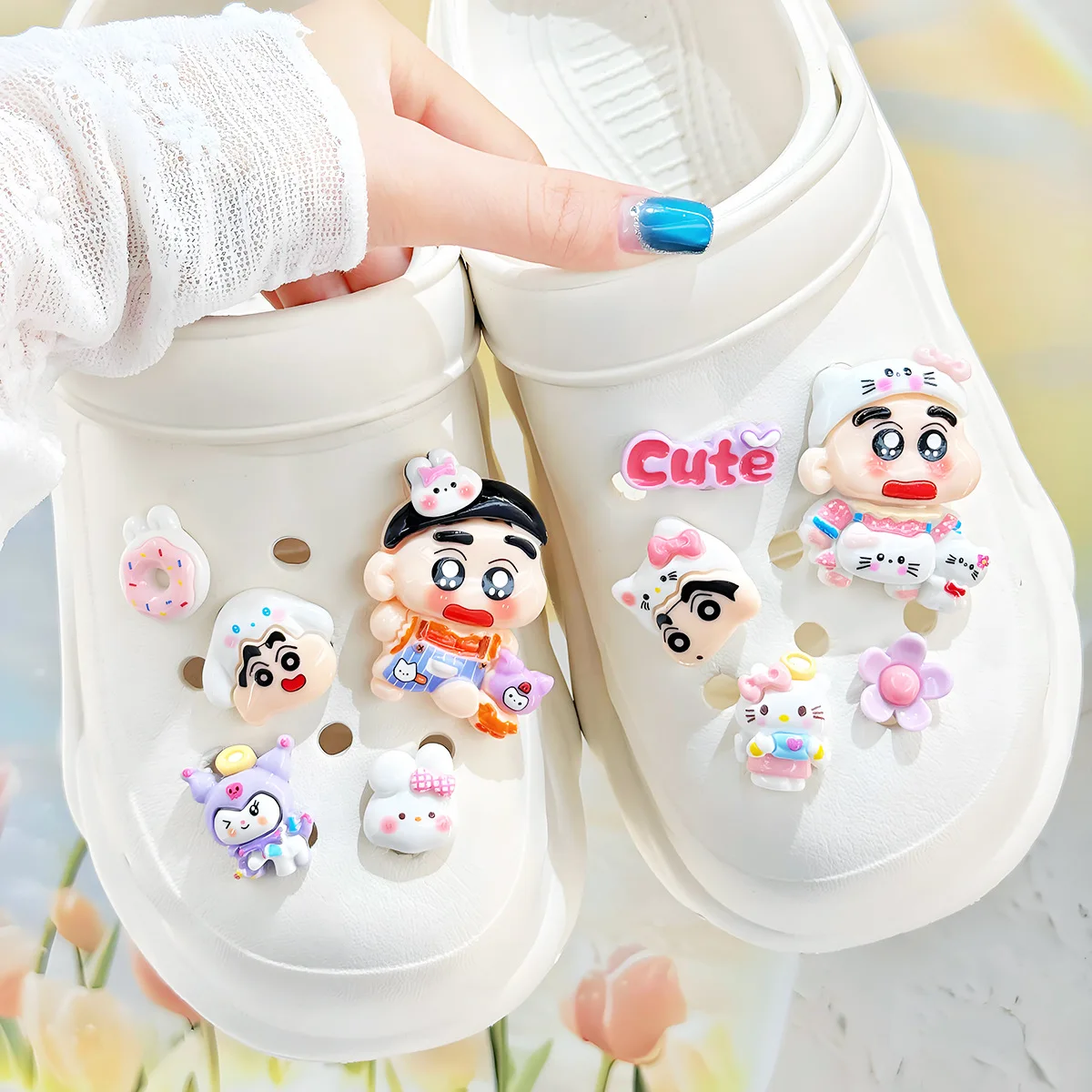 10Pcs Cartoon Crayon Shin-chan Shoe Charms For Clogs Bubble Slides Sandals Removable Shoe Decorations Accessories Christmas Gift