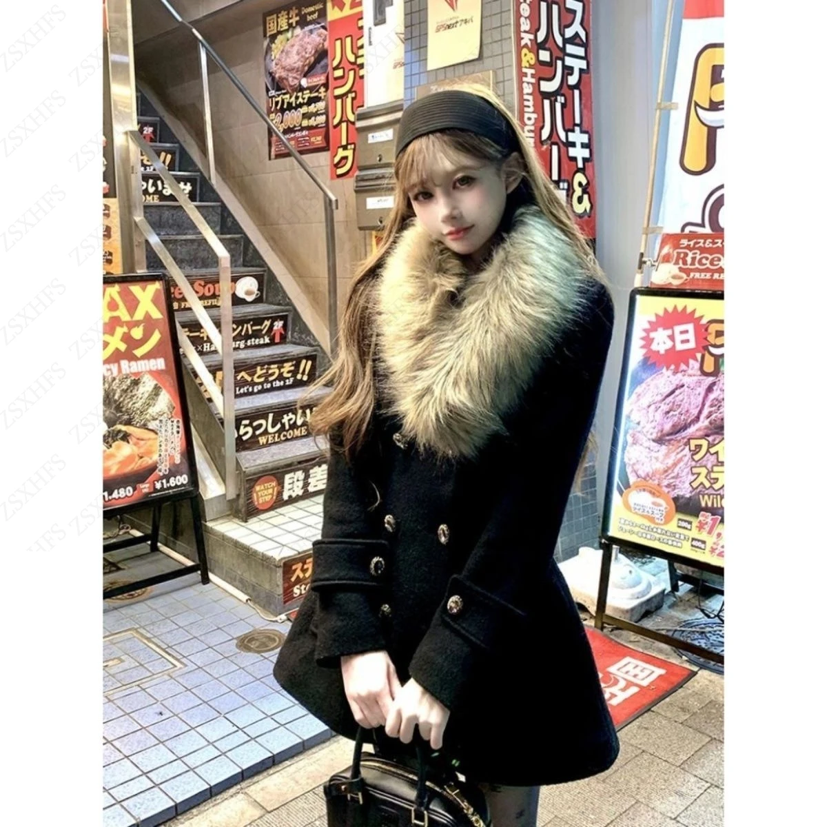 

Зимние утепленные куртки Y2K, женская одежда в стиле Харадзюку, корейская уличная одежда, воротник из искусственного меха, короткая шерстяная куртка с двойной пуговицей, нежные пальто