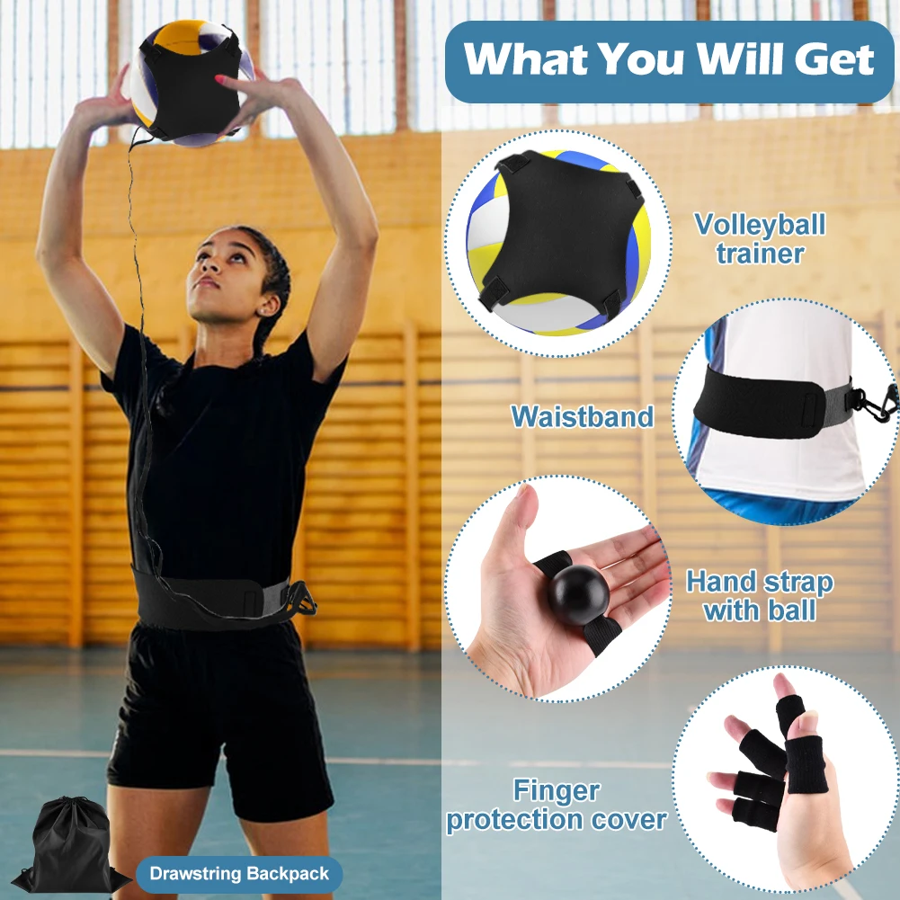 Kit d'entraînement de volley-ball en plein air pour débutants, housse de protection des doigts, pratique en solo, réglage de la balle, service à domicile, professionnel, 14 pièces