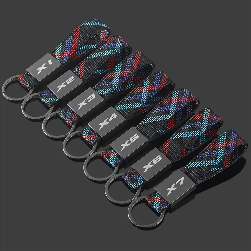 For BMW X1 X2 X3 X5 X4 X6 X7 G30 G20 G32 G11 G12 F40 F30 F20 F10 F34 F07 Oxford Woven Strap Car Logo Logo Metal Keychain