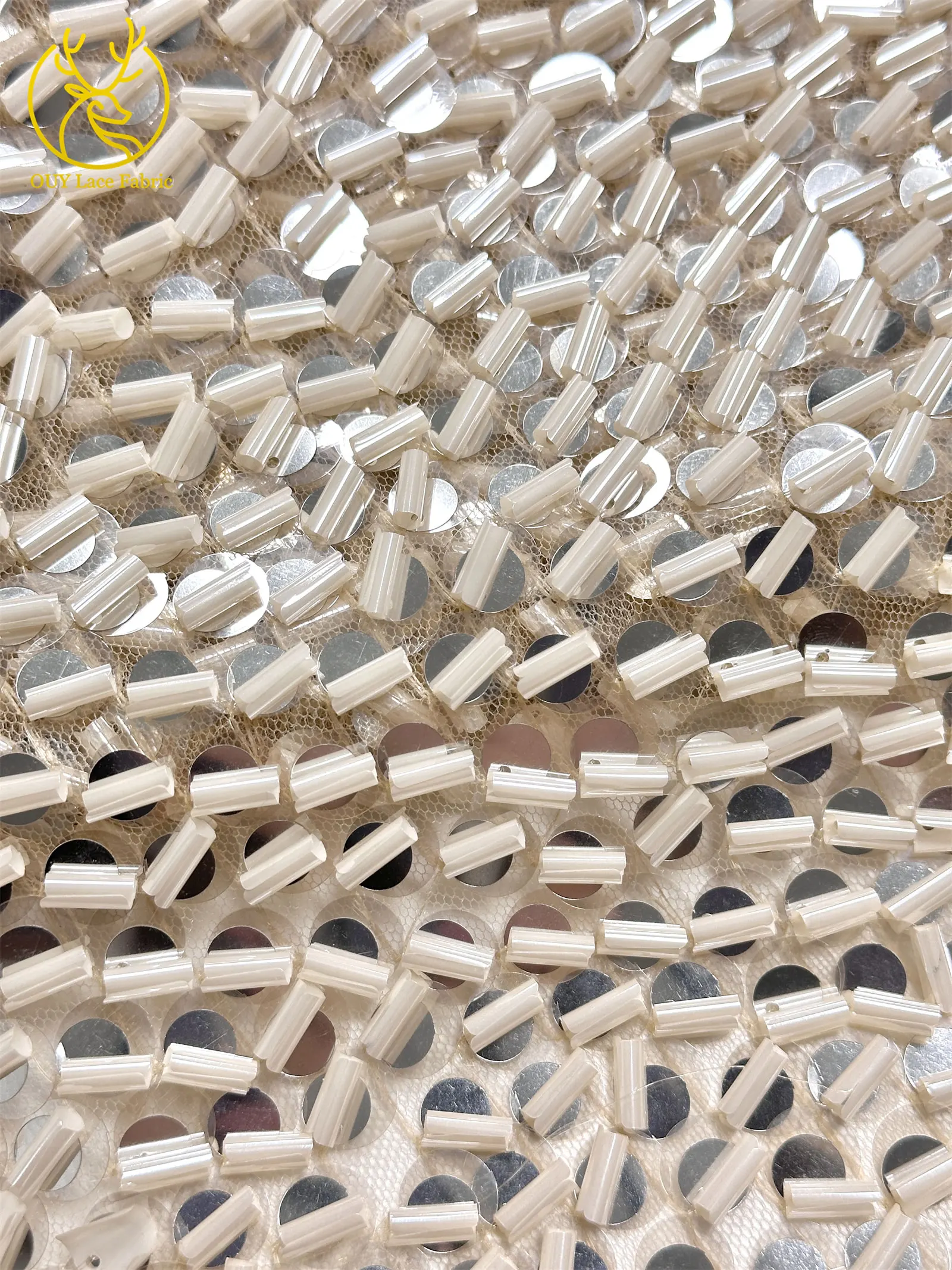 Neues Design Französischer gerollter Pailletten-Spitzenstoff 2026 Hochwertige afrikanische Tüllspitze Nigeria Pailletten-Spitzenstoff für Hochzeitskleider – Detail 14
