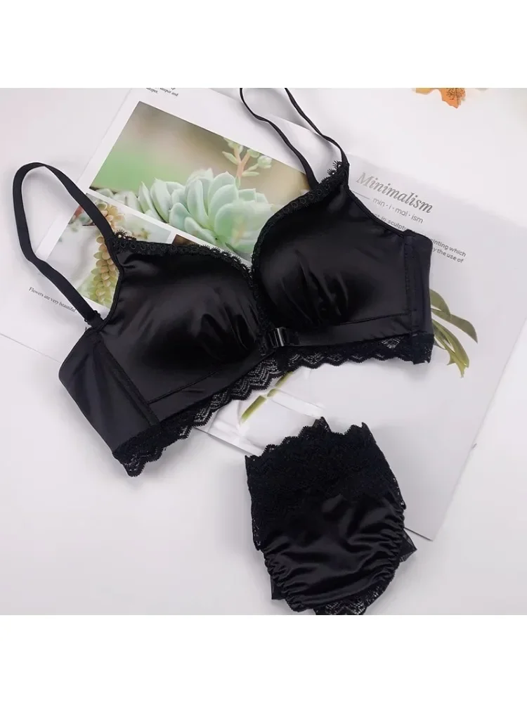 YUQI Front Closure Push Up Bra Set - Women's Small Bust Lace Underwire Lingerie | Pull Up Lift  Sexy Thin Beauty Back Bralette