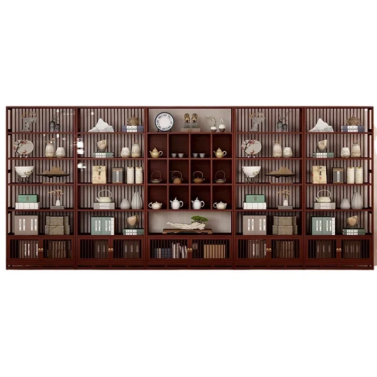 Chinese Bogu rack back strip tea display cabinet set rackroom background wall Wenwan rack Duobao Pavilion