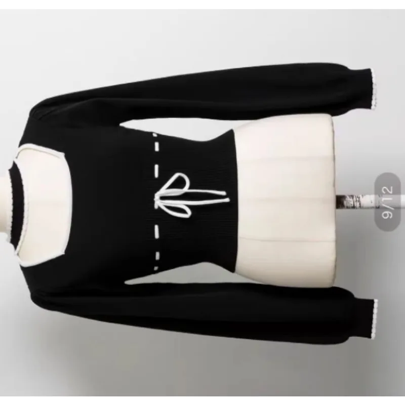 

2026 New Pure Original Collar Hollow Sweet Girl Long Sleeve Versatile Pullover Japanese Style Tie Bow Short Knitted Sweater