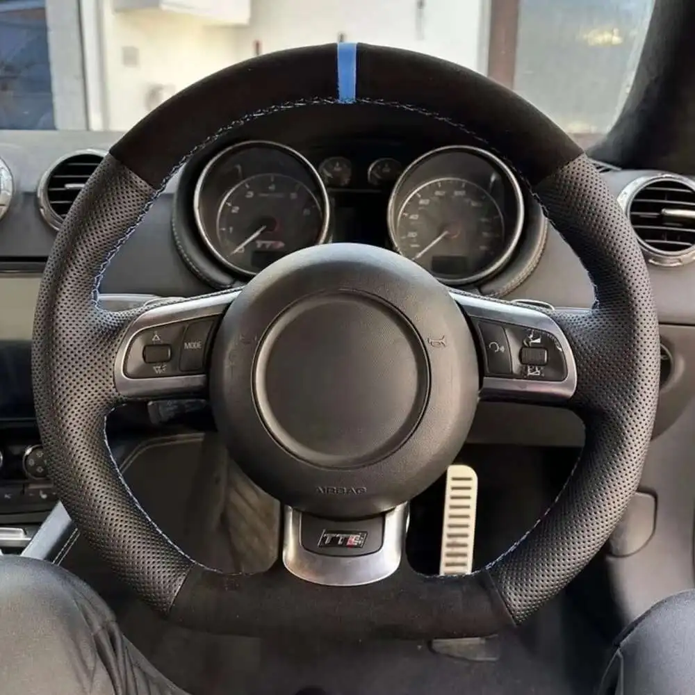 For Audi TT TTS (8J) A3 S3 (8P) Sportback 2006-2014 Braid Car Steering Wheel Cover Anti-Slip Suede R8 (42) Car Accessories