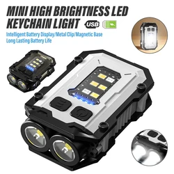 Rechargeable Mini Keychain Light, Super Bright LED Clip On Hat Light, Portable Camping Light with Electric Display (Back Clip