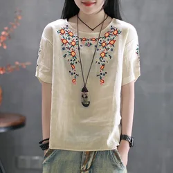 Fashion O-Neck Spliced Loose Embroidery Blouse Women's Clothing 2023 Summer New Oversized Casual Pullovers Tops Commute Shirt