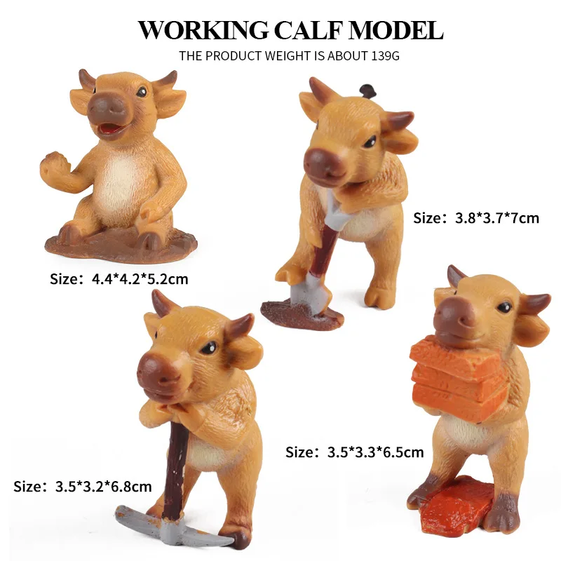 Simulation solid cattle animal model part-time workers moving bricks and shoveling soil calf poultry farm cake car scene