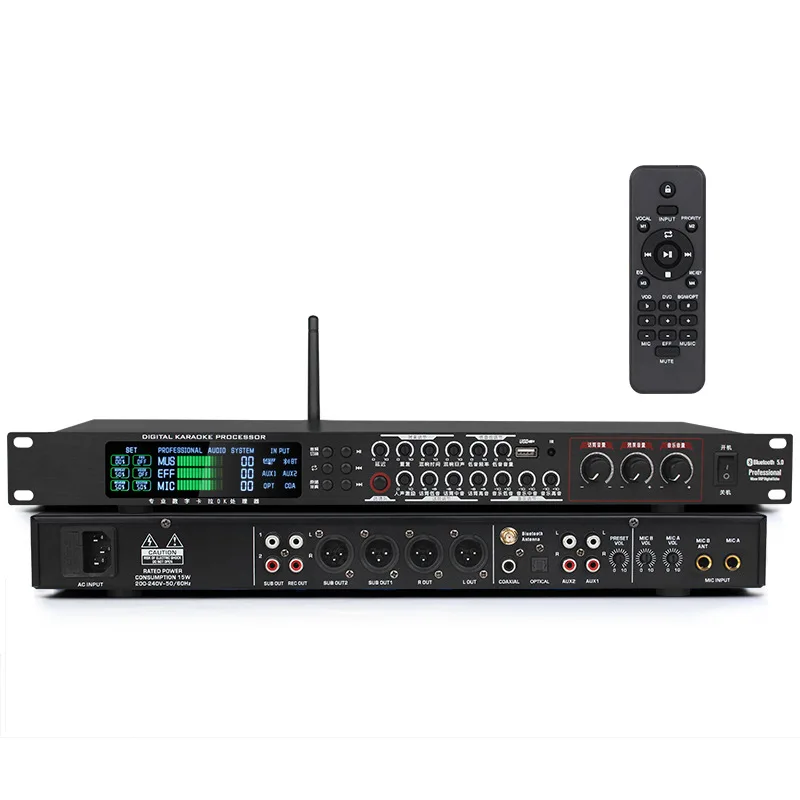Professional Karaoke Preamp, Home KTV Reverb, Vocal Enhancer, EQ, Audio Mixer, Singing Effects Processor, 6 in 1 Sound System