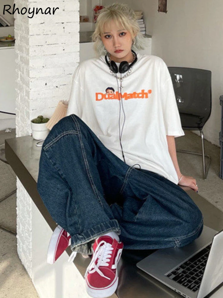 Jeans Women Loose Fashion Wide Leg All-match Streetwear Vintage Chic Solid High Waist Casual Spring Korean Style Simple Trousers