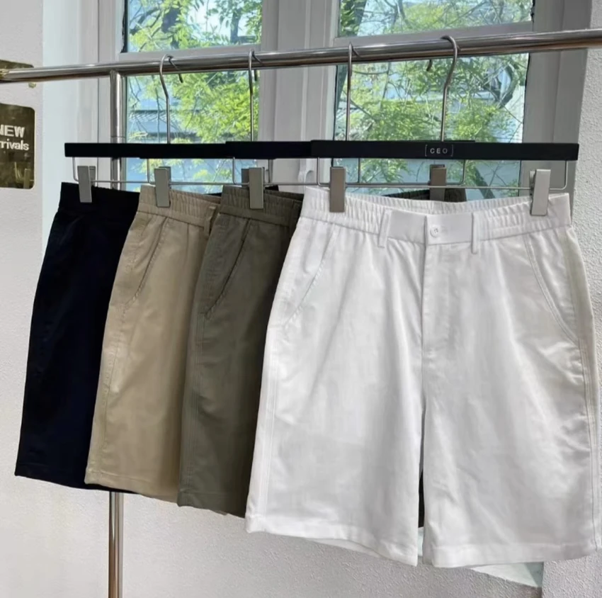 

Men's Summer Faion Briti Sle Five-Quarter Slim Fit White Casual orts Thin Fabric Comfortable Versatile Mid-Waist Pants
