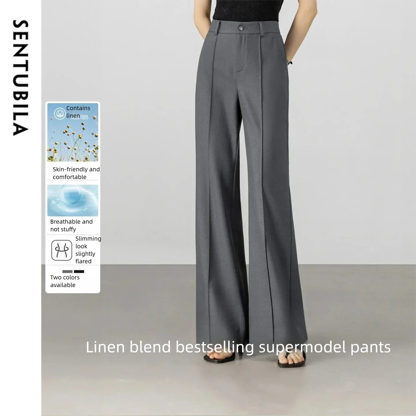

SENTUBILA Women's Flare Pants 2026 New High Waist Slim Fit Linen Long Trousers Spring Commute Solid Clothes for Woman 161KE5851