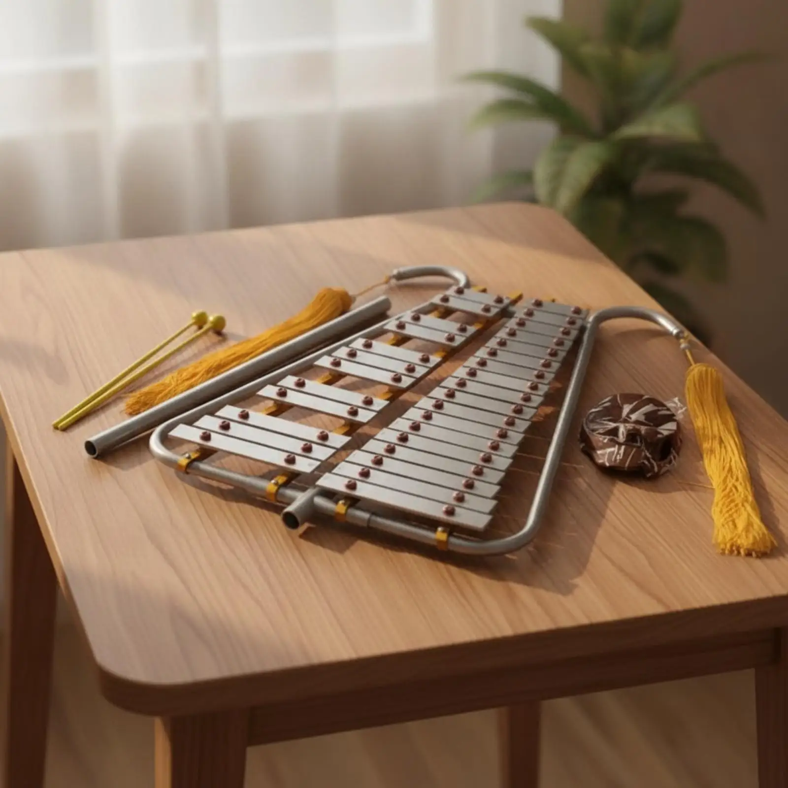 Educational Percussion Bell Lyre 27 Tone Glockenspiel for Kids with Tassels and Support Bar for Music Exercise