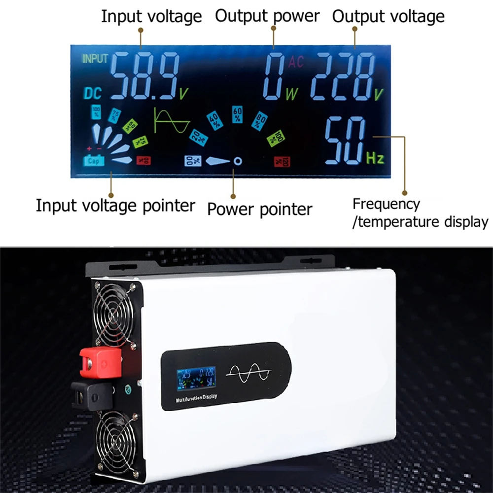 Imagem -03 - Inversor de Onda Senoidal Pura 110 120 220v Poder 6000w 6kw Solar Car Inversores com Controle Remoto Tomada Dupla Conversor