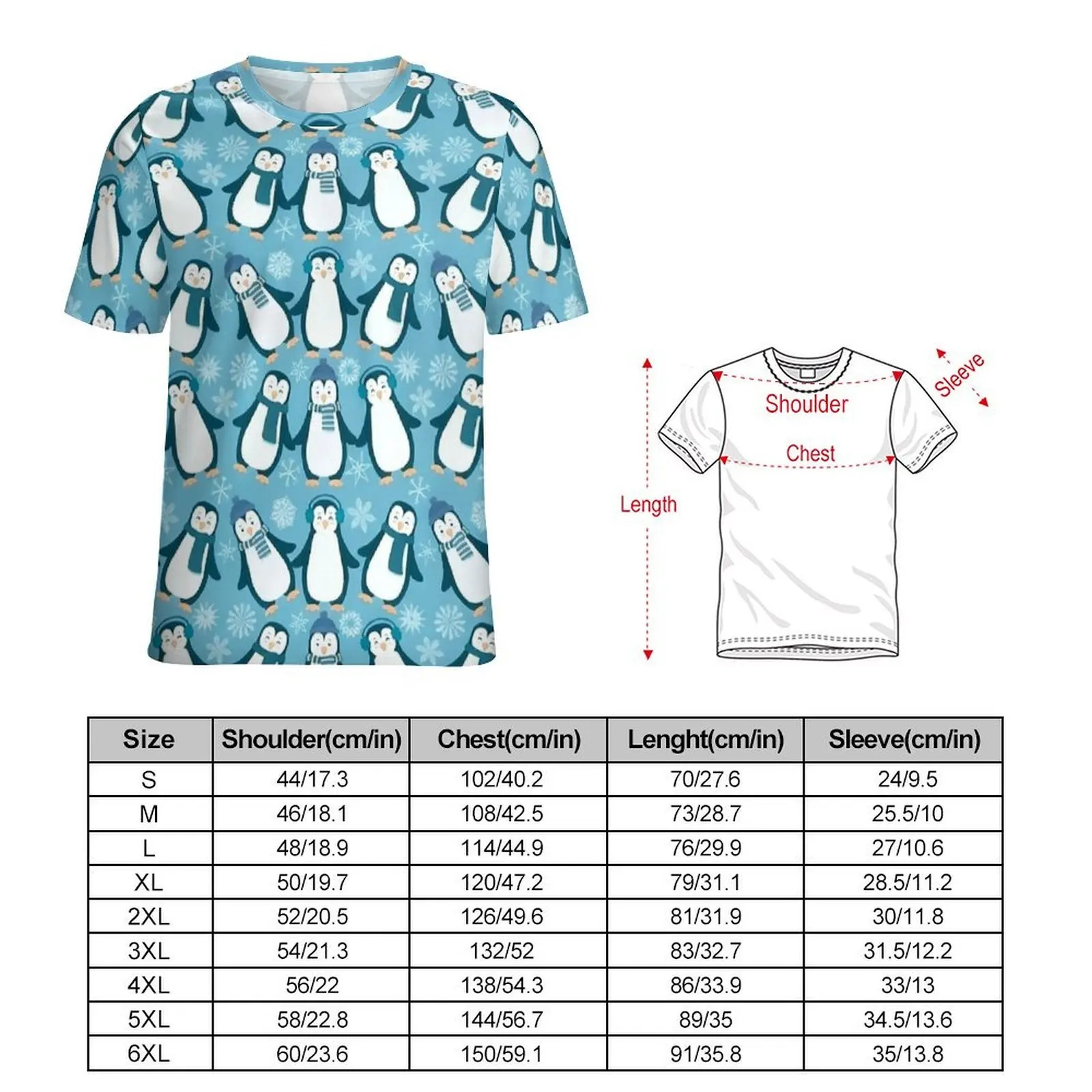 Original T Shirt Cute Penguin Snowflake Design T Shirts  Aesthetic Vintage Tee Shirt For Men Short Sleeve Design Oversized Tops