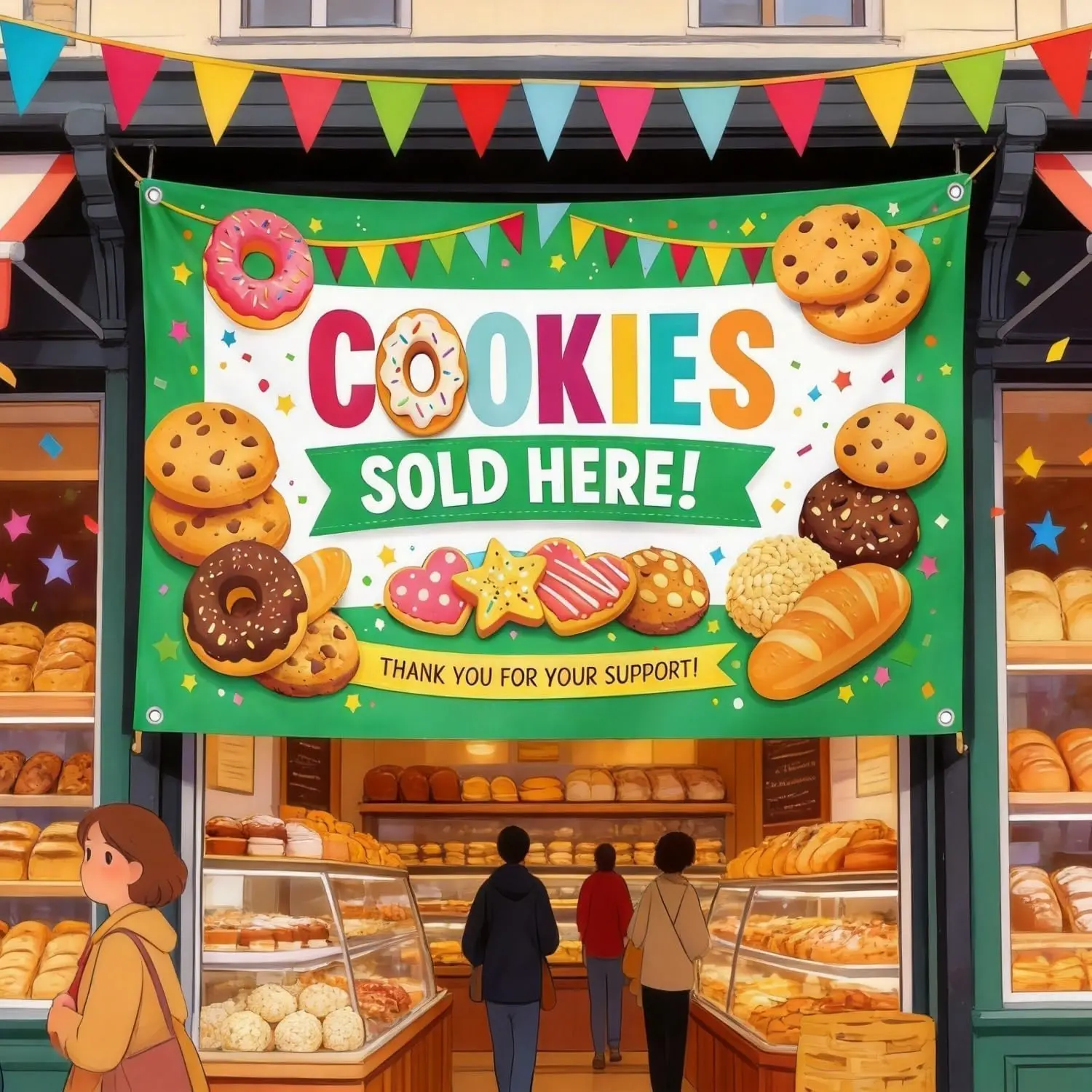 Baiquiro Cookies Sold Here Tapestry Colorful Cookie Booth Decor with 100D Polyester 4 Corner Grommets for Bake Sales Fundraisers
