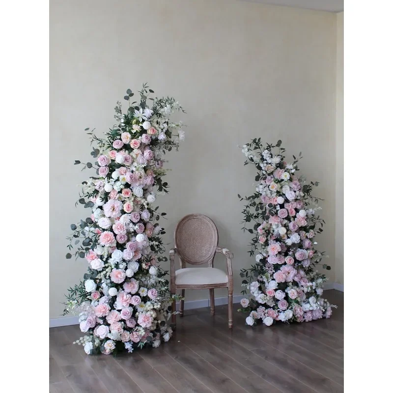 Simulation flower pink wedding background arch, wedding photography ornament decoration outdoor