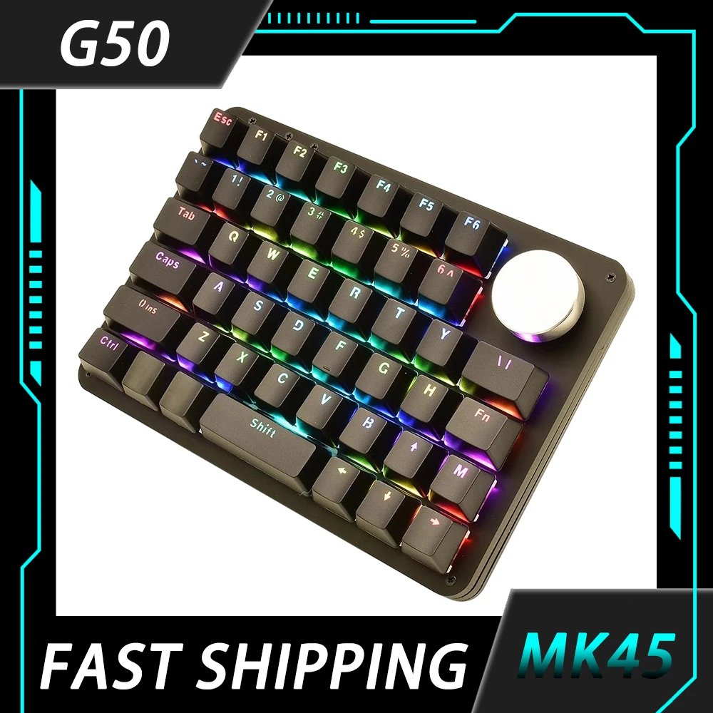 

G50 Mechanical Keyboard Mk45 Knob Macro Programming Keyboard Ergonomics Rgb Backlit Accessory For Computer Drawing Design Office